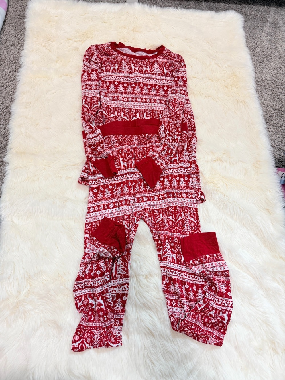 Little Sleepies Red & White Holiday Fair Isle Pajama Set size 16